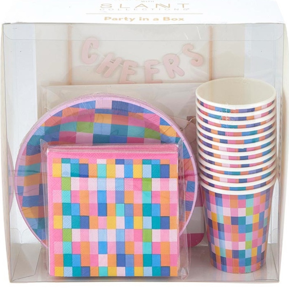 Slant Funky Cocktail party in a box: garland/cake topper/cups/plates/more-NIB